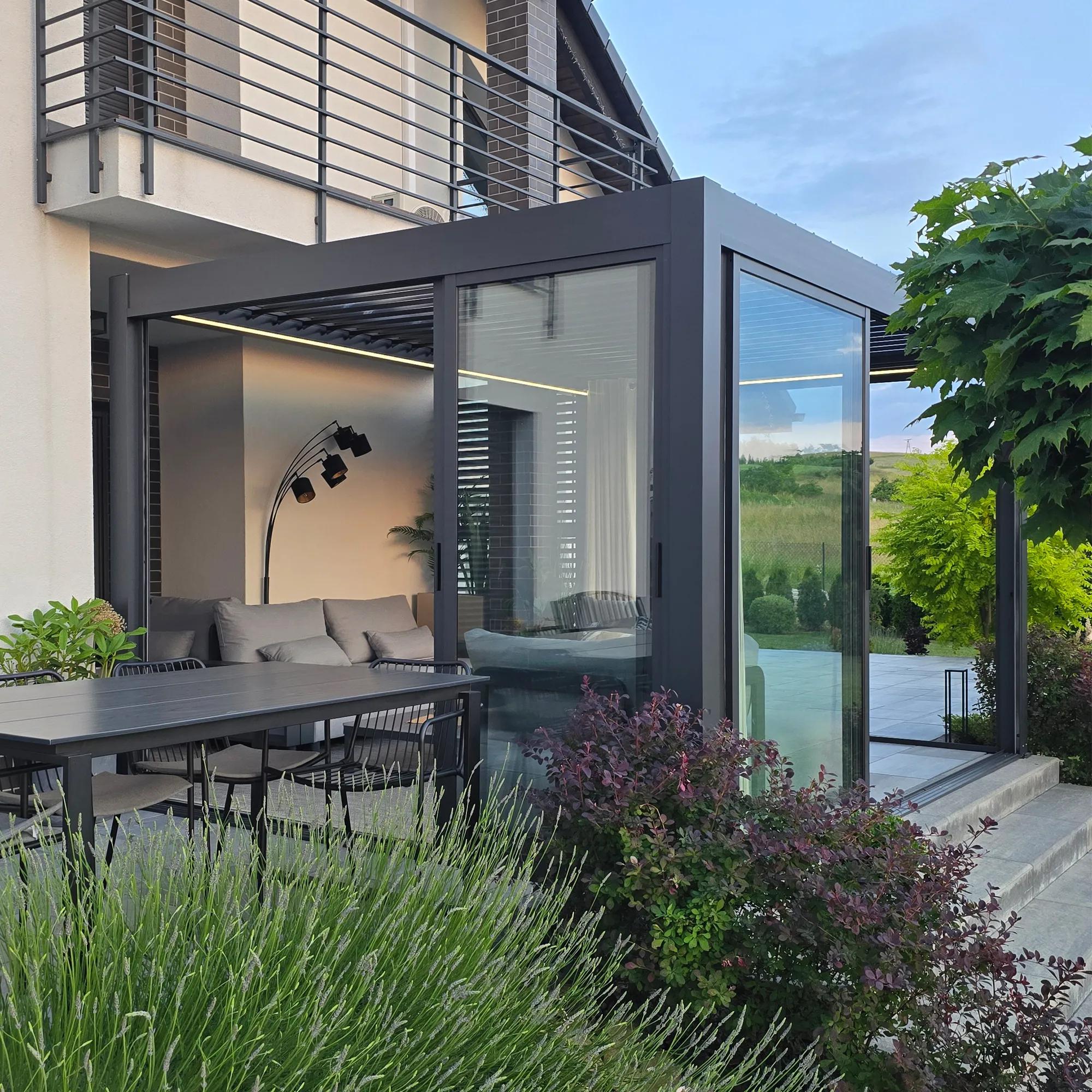 Pergola tarasowa Luxe 3 x 4 m antracytowa z LED i elektrycznym dachem - zdjęcie 7
