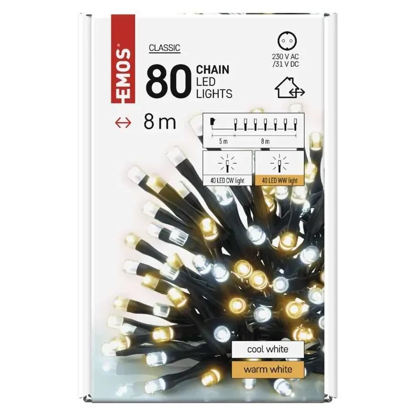 EMOS Łańcuch Choinkowy CLASSIC 80 LED 8m (Ciepła Biel + Zimna Biel)