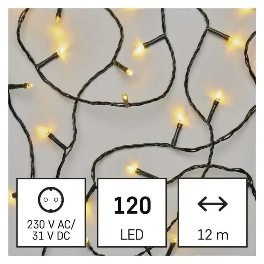 Lampki Choinkowe Świąteczne EMOS Classic 120 LED – 12m, Ciepła Biel (Multifunkcja z Timerem)