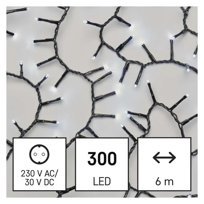 EMOS Łańcuch Choinkowy CLUSTER Jeżyk 300 LED 6m (Zimna Biel)