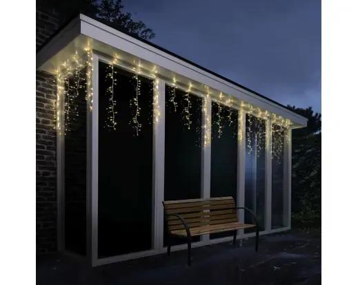 Kurtyna Sople Lumineo Compact Icicle 256 LED 3,75m Ciepły Biały Łączone Biały Kabel Timer IP44