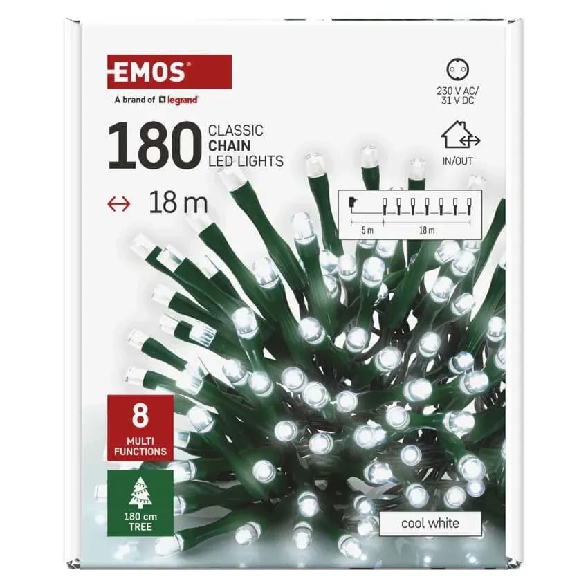 Lampki Choinkowe Świąteczne EMOS Classic 180 LED – 18m, Zimna Biel (Multifunkcja)