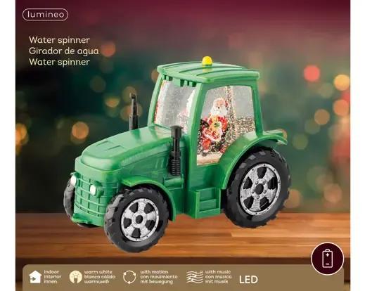 Świąteczny Traktor Wodny LED z Muzyką i Ruchem 22cm Zielony z Mikołajem