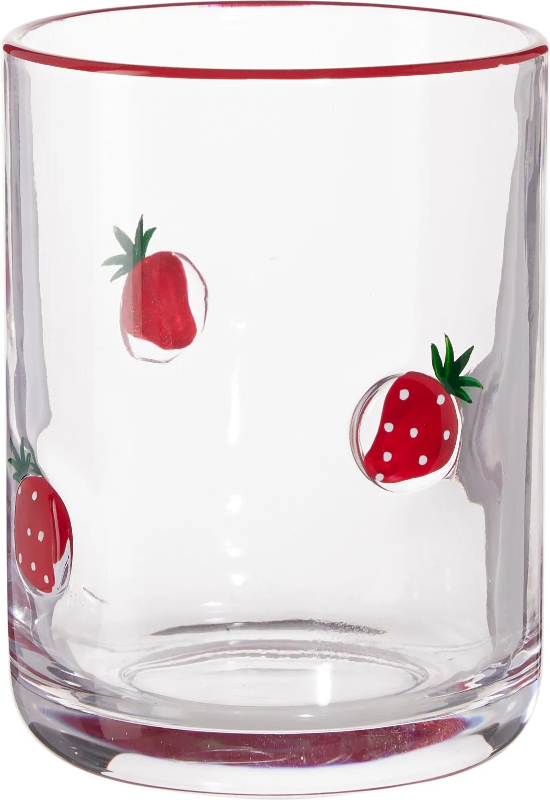 SZKLANKA DO NAPOJÓW 355 ml – RĘCZNIE MALOWANA, MOTYW TRUSKAWEK