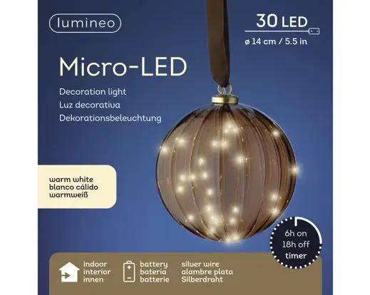 Kula Szklana Wisząca LED 14cm – Lampka Świąteczna na Baterie z Timerem Lumineo Bursztynowa / Brązowa