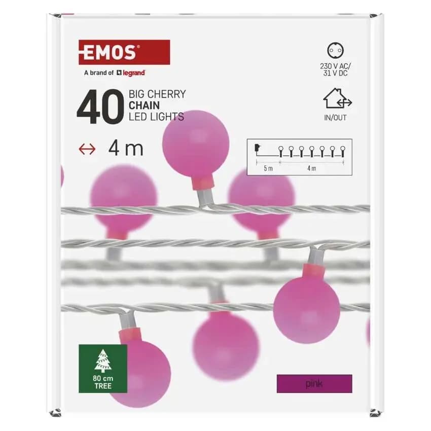EMOS Łańcuch Świetlny BIG CHERRY 40 LED 4m (Różowy)
