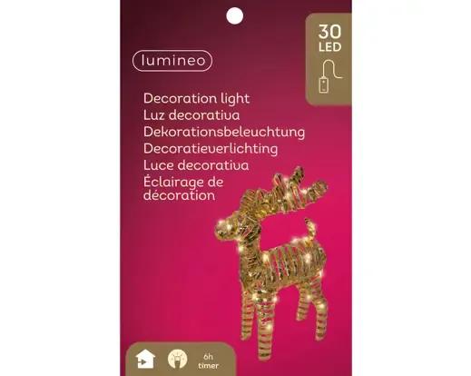 Świąteczna Figurka Świetlna Złoty Renifer 30 LED – Ciepłe Światło z Timerem