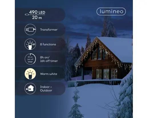 Profesjonalna Kurtyna Świetlna Sople 490 LED 20m 8 funkcji – Ciepła Biel (Twinkle) / Czarny Przewód