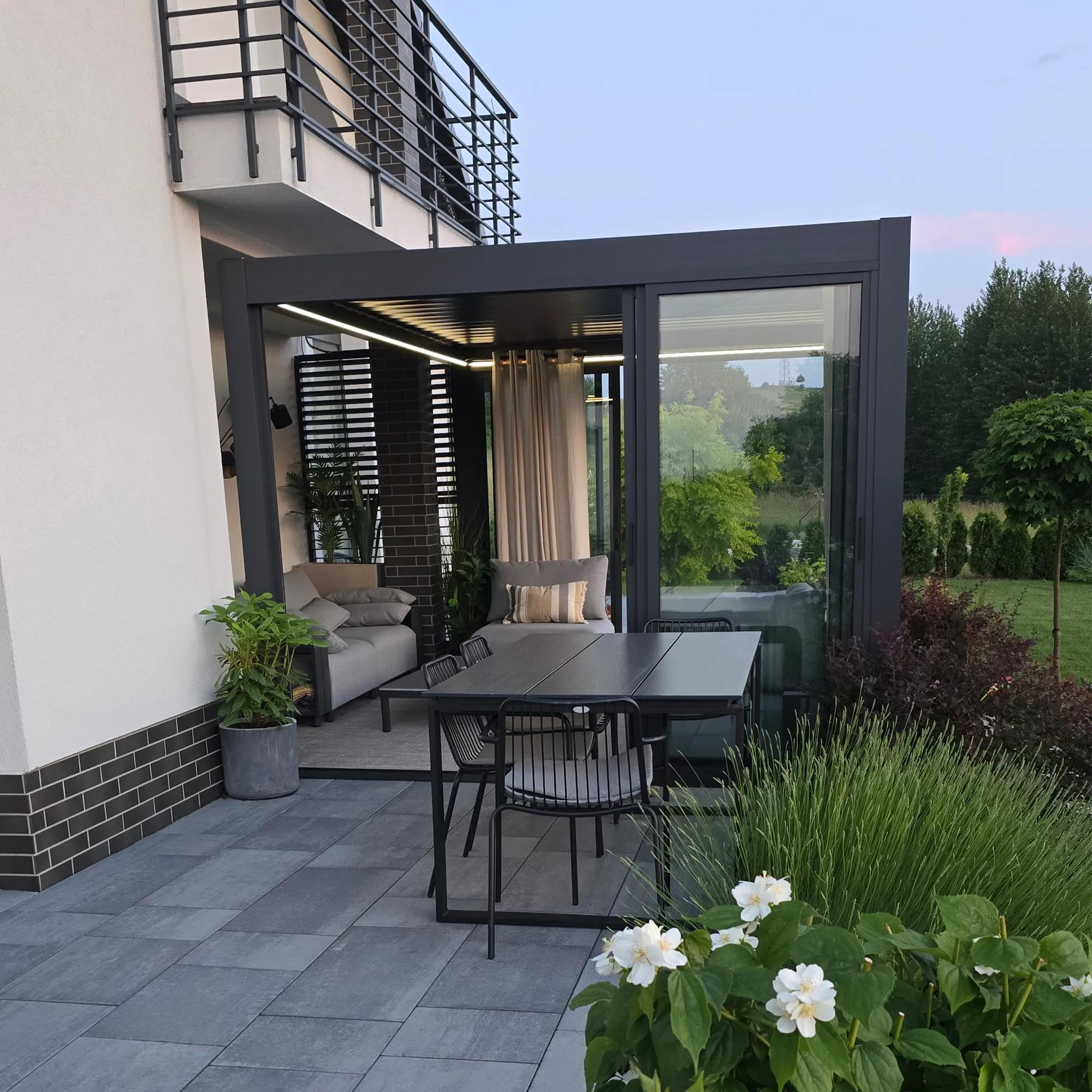 Pergola tarasowa Luxe 3 x 4 m antracytowa z LED i elektrycznym dachem - zdjęcie 5