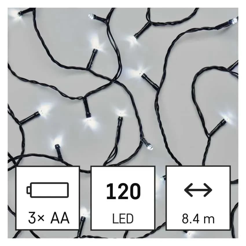 EMOS Łańcuch Choinkowy Bateryjny CLASSIC 120 LED 8,4m (Zimna Biel) – IP44 z Timerem