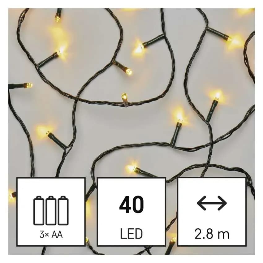 EMOS Łańcuch Choinkowy Bateryjny CLASSIC 40 LED 2,8m (Ciepła Biel) – IP44 z Timerem