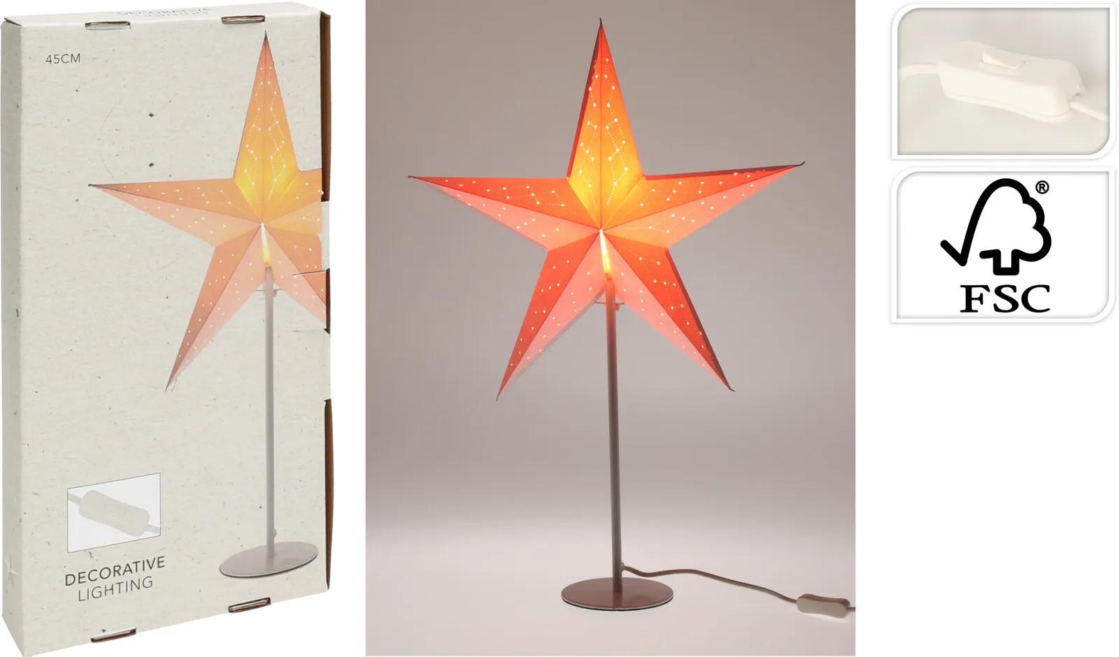 PAPIEROWA GWIAZDA ADWENTOWA NA STOJAKU 65cm – ELEGANCKA LAMPA E14