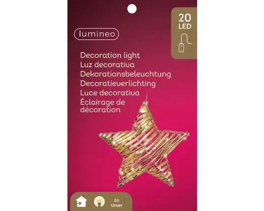 Świąteczna Gwiazda Świetlna Wisząca 20 LED – Ciepłe Światło z Timerem (Złota)