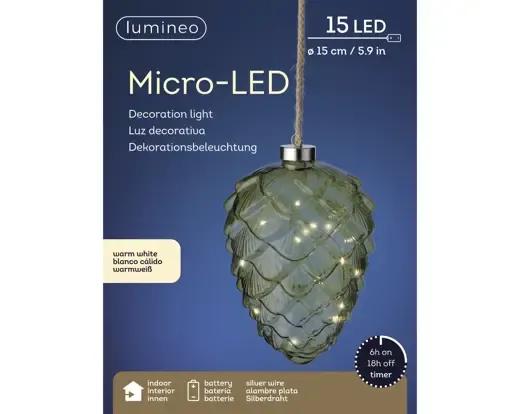 Szyszka Szklana Wisząca LED 15cm – Lampka Świąteczna na Baterie z Timerem Lumineo Zielona