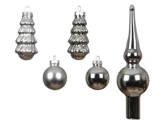 Zestaw Bombek Szklanych z Czubkiem Decoris – Komplet 13 szt. Ø 3 cm (Srebrny Mix)