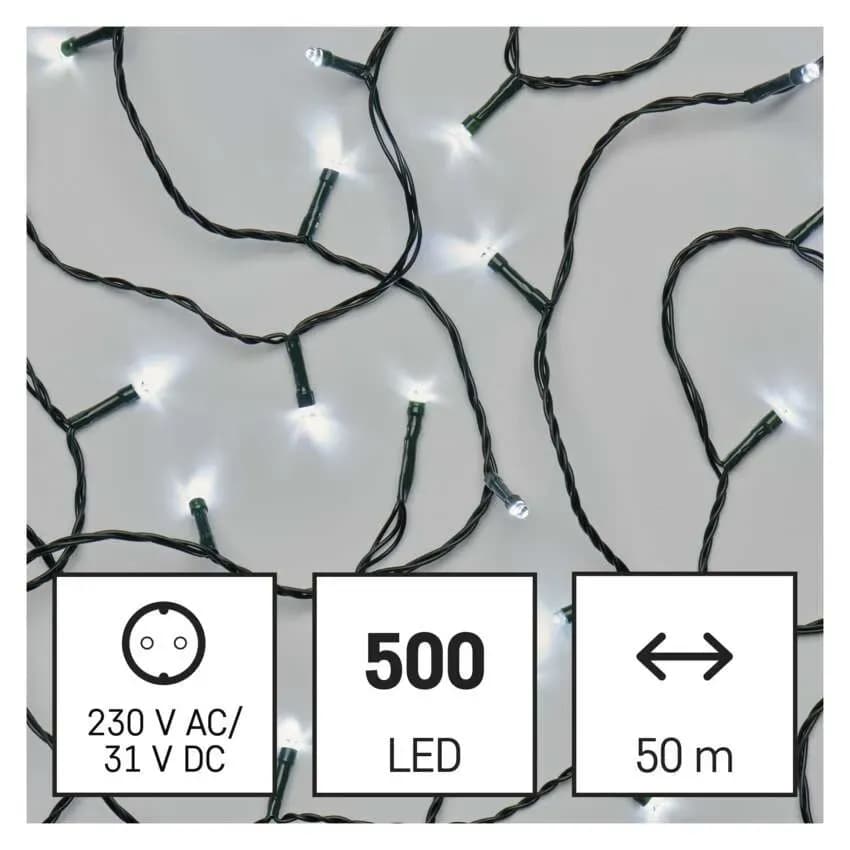 EMOS Łańcuch Choinkowy CLASSIC 500 LED 50m (Zimna Biel) – 8 Funkcji