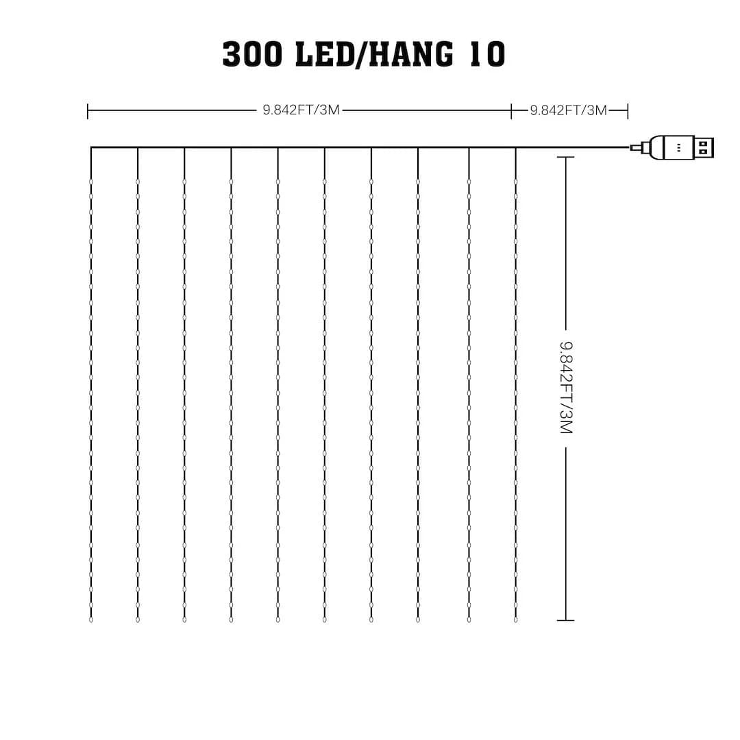 KURTYNA ŚWIETLNA LED WIZARD PCHEŁKA – 3x3M 300 LED RGB SMART APP + PILOT USB