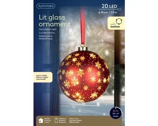 ŚWIĘCĄCA SZKLANA BOMBKA LED Z RUCHEM I TIMEREM – 19 cm, CZERWONA