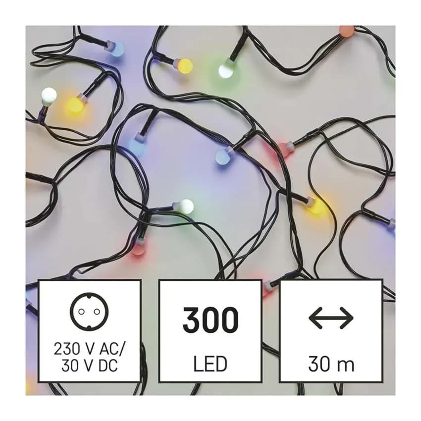 Lampki Choinkowe Kulki EMOS Cherry 300 LED – 30m, Multikolor (Multifunkcja)
