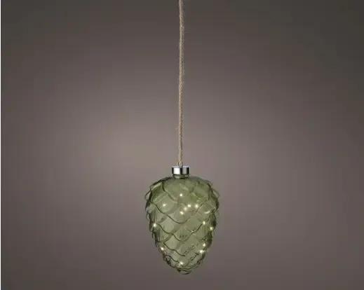 Szyszka Szklana Wisząca LED 15cm – Lampka Świąteczna na Baterie z Timerem Lumineo Zielona