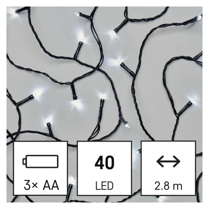 EMOS Łańcuch Choinkowy Bateryjny CLASSIC 40 LED 2,8m (Zimna Biel) – IP44 z Timerem