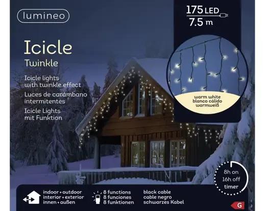 Kurtyna Sople Lumineo Icicle 175 LED 7,5m Ciepły Biały Czarny Kabel Timer IP44