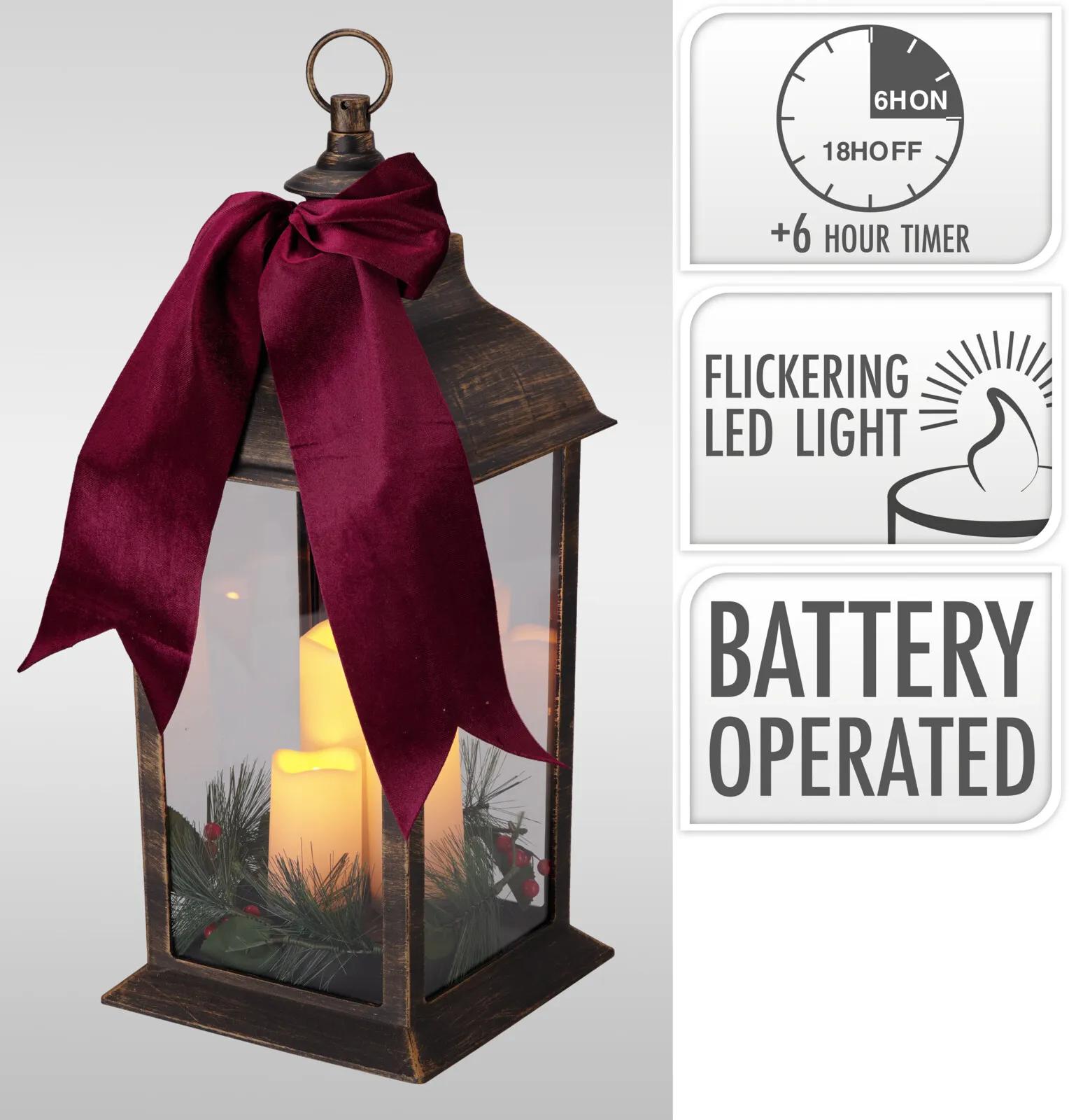 ELEGANCKA LATARNIA ŚWIĄTECZNA LED – 49 cm – 3 ŚWIECE