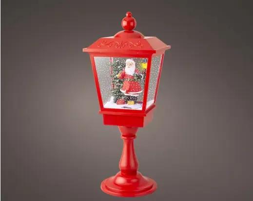 Świąteczna Latarnia Śnieżna z Muzyką 33 LED Zimna Biel 70cm Czerwona z Mikołajem