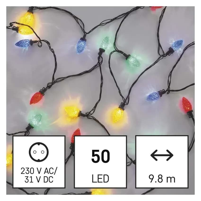 EMOS Łańcuch Świetlny LED Tradycyjne Szyszki RETRO 50 LED 9,8m (Multikolor)