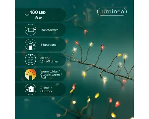 DRUCIKI CHOINKOWE COMPACT TWINKLE 480 LED – GĘSTE LAMPKI 6m Z TIMEREM (ZŁOTY DRUCIK / CIEPŁA BIEL + CZERWIEŃ)