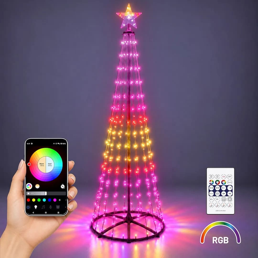 INTELIGENTNA CHOINKA LED SMART APP – 1.8M 269 LED RGB + CIEPŁA / ZIMNA BIEL IP44 (CZARNA)