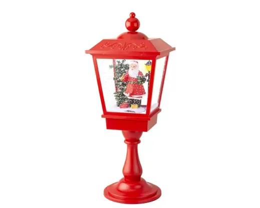 Świąteczna Latarnia Śnieżna z Muzyką 33 LED Zimna Biel 70cm Czerwona z Mikołajem