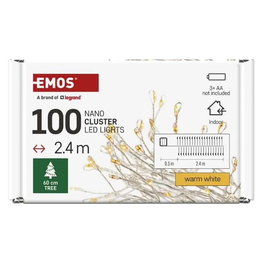 EMOS 100 LED LAMPKI CHOINKOWE NANO CLUSTER JEŻYK 2,4m TIMER CIEPŁA BIEL D3FW01