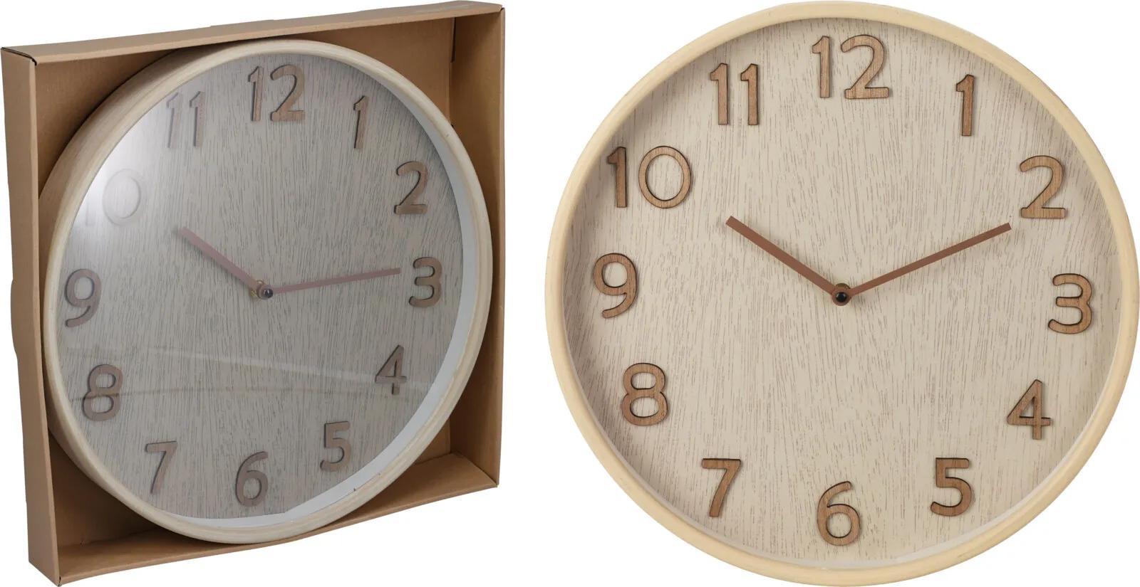 DUŻY ZEGAR ŚCIENNY 38 cm – NATURALNY EFEKT DREWNA (MDF) | STYL SKANDYNAWSKI / BOHO