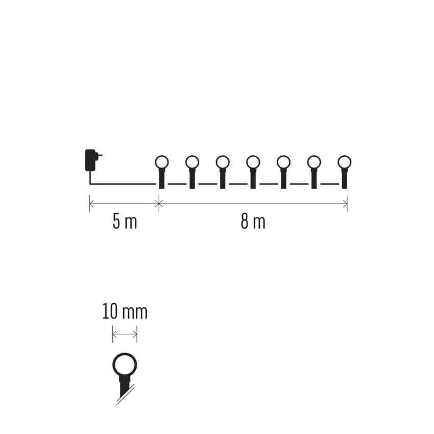 Lampki Choinkowe Kulki EMOS Cherry 80 LED – 8m, Zimna Biel (Multifunkcja)