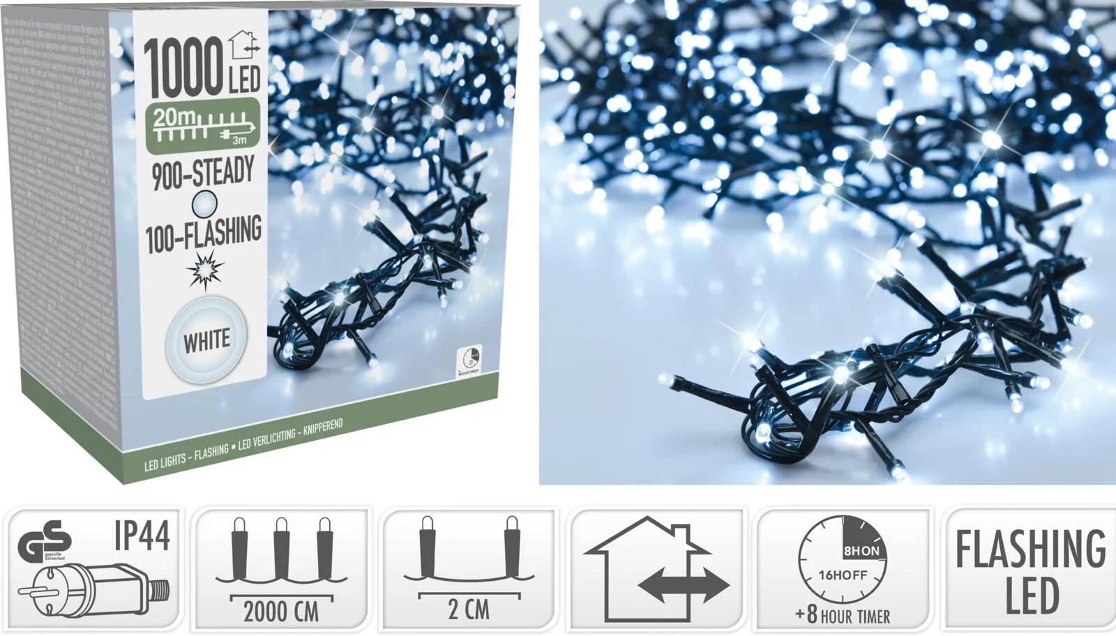 LAMPKI ŚWIATEŁKA CHOINKOWE 400 LED – CIEPŁA BIEL Z FLASHEM I TIMEREM