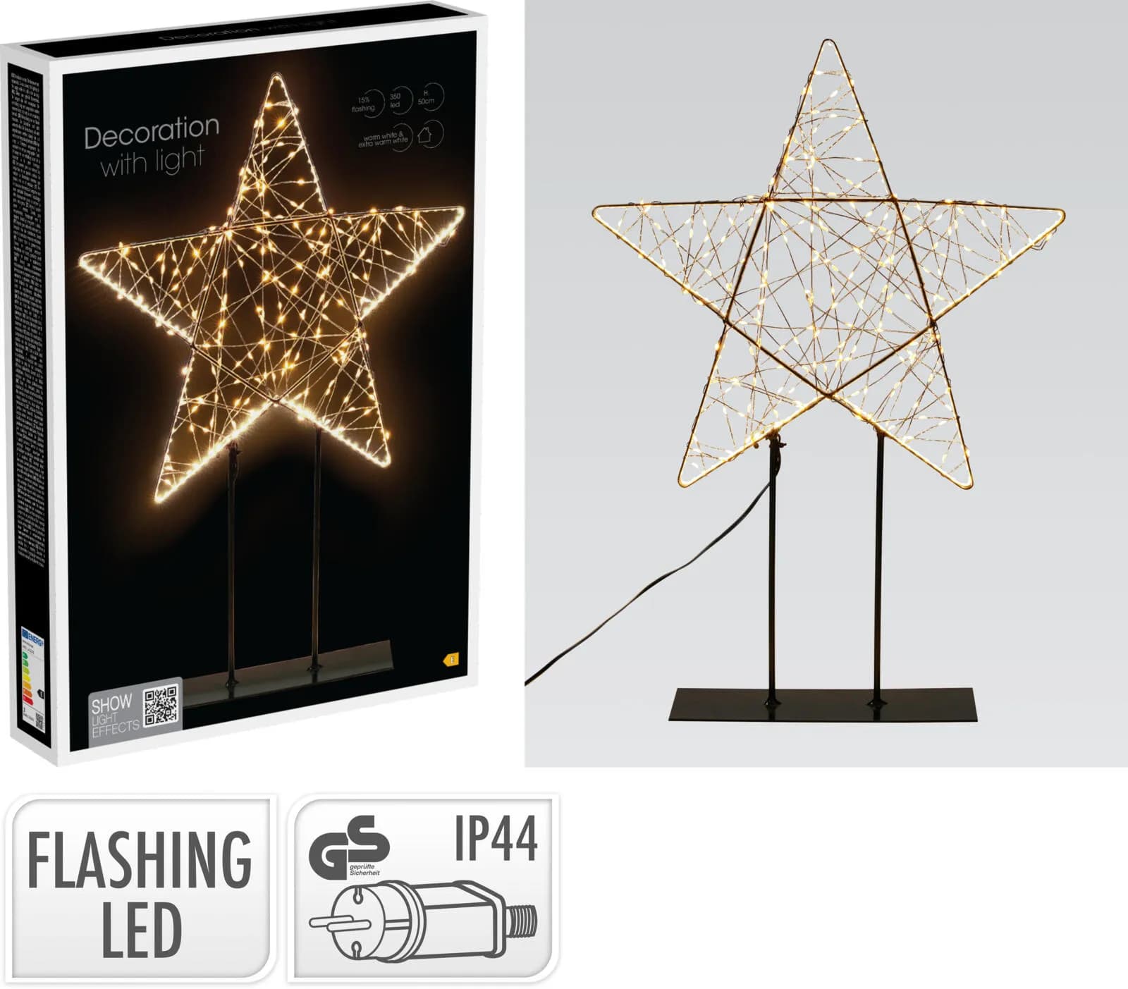 GWIAZDA METALOWA NA STOJAKU LED ŚWIĄTECZNA DEKORACJA 50cm IP44