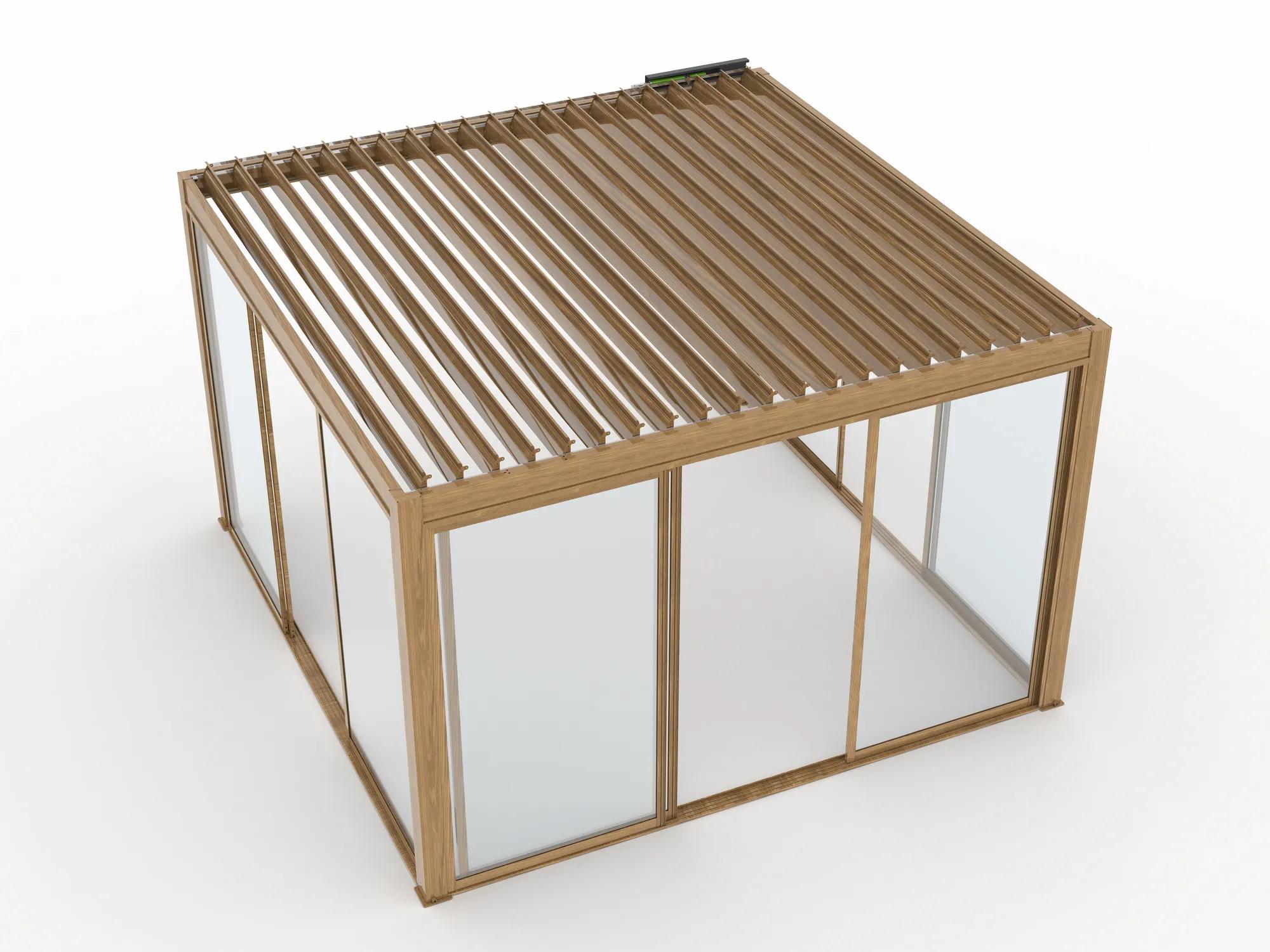 Pergola tarasowa Luxe 4 x 4 m drewno z LED i elektrycznym dachem - zdjęcie 7