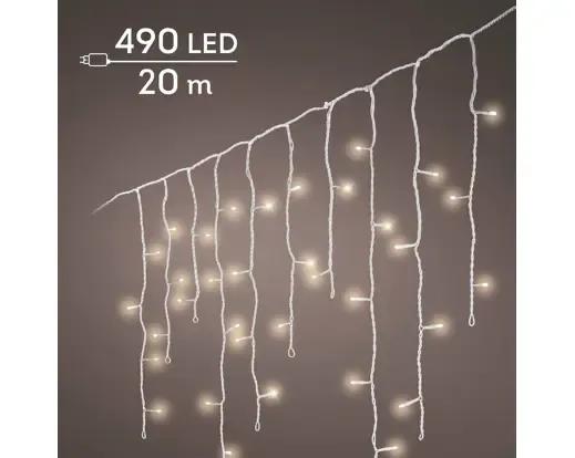 Profesjonalna Kurtyna Świetlna Sople 490 LED 20m – Ciepła Biel (Twinkle) / Czarny Przewód