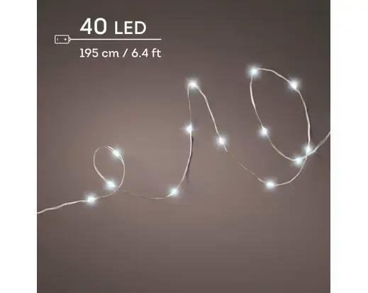 Lampki Choinkowe Micro LED 40 – Elastyczny Drucik 1,95 m (Zimny Biały)