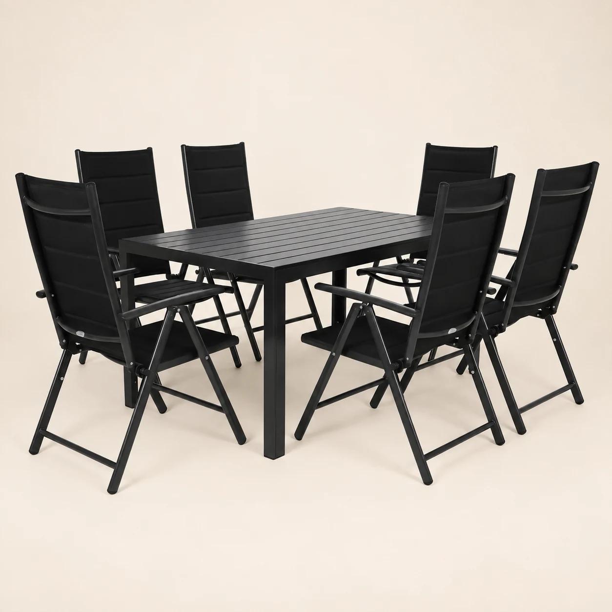 Komplet mebli ogrodowych ELEGANCE srebrny, czarny blat /stół, 6 krzeseł