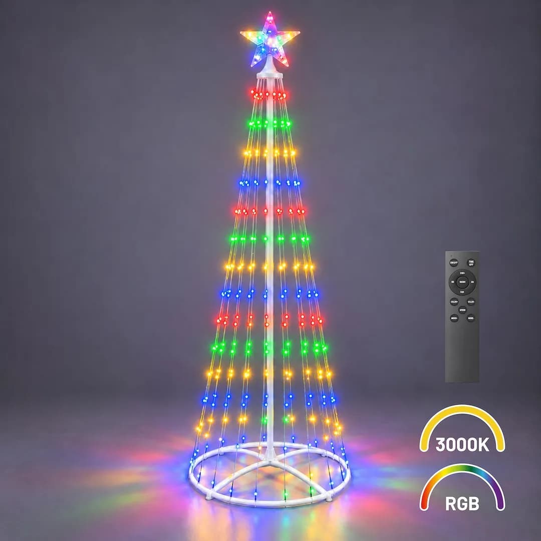NOWOCZESNA CHOINKA LED NA STELAŻU – 1.8M 269 LED RGB + 3000K (CIEPŁA BIEL) + PILOT IP4