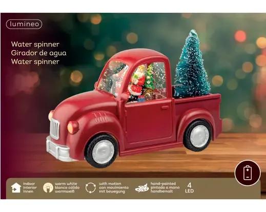 Świąteczna Ciężarówka LED Water Spinner – Czerwone Auto z Mikołajem i Choinką