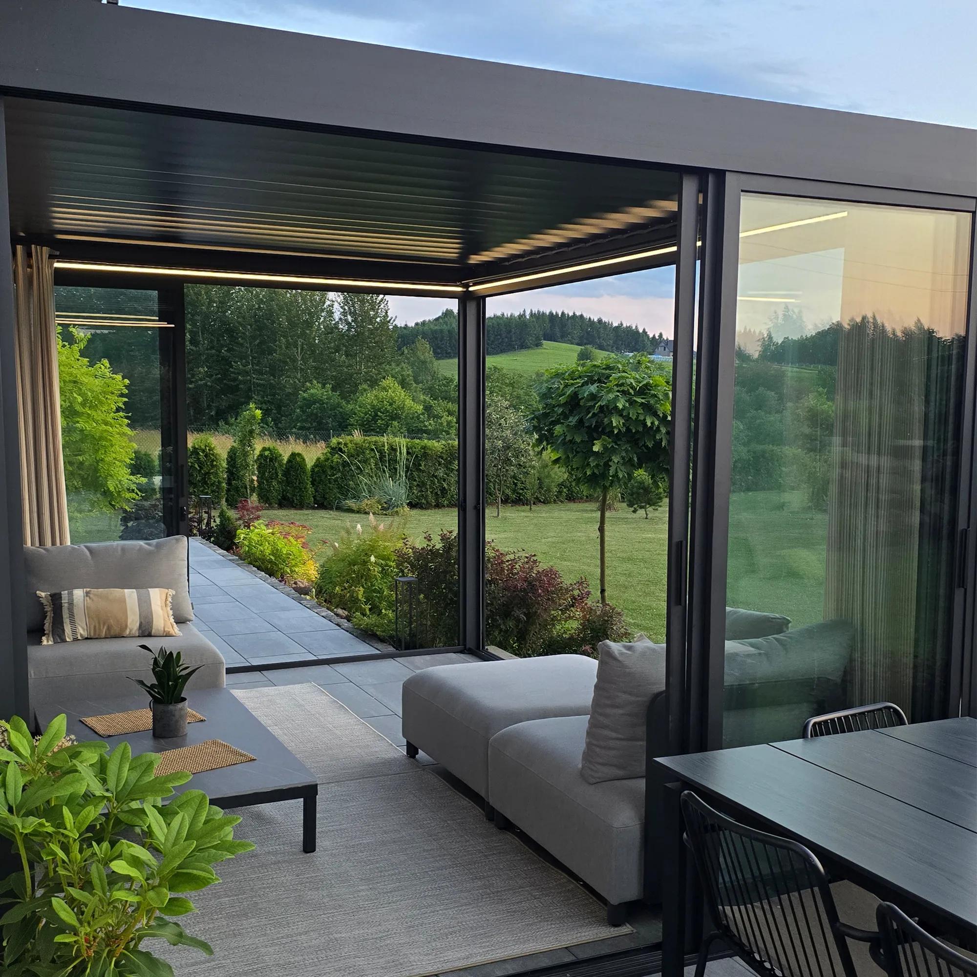 Pergola tarasowa Luxe 3 x 4 m antracytowa z LED i elektrycznym dachem - zdjęcie 8