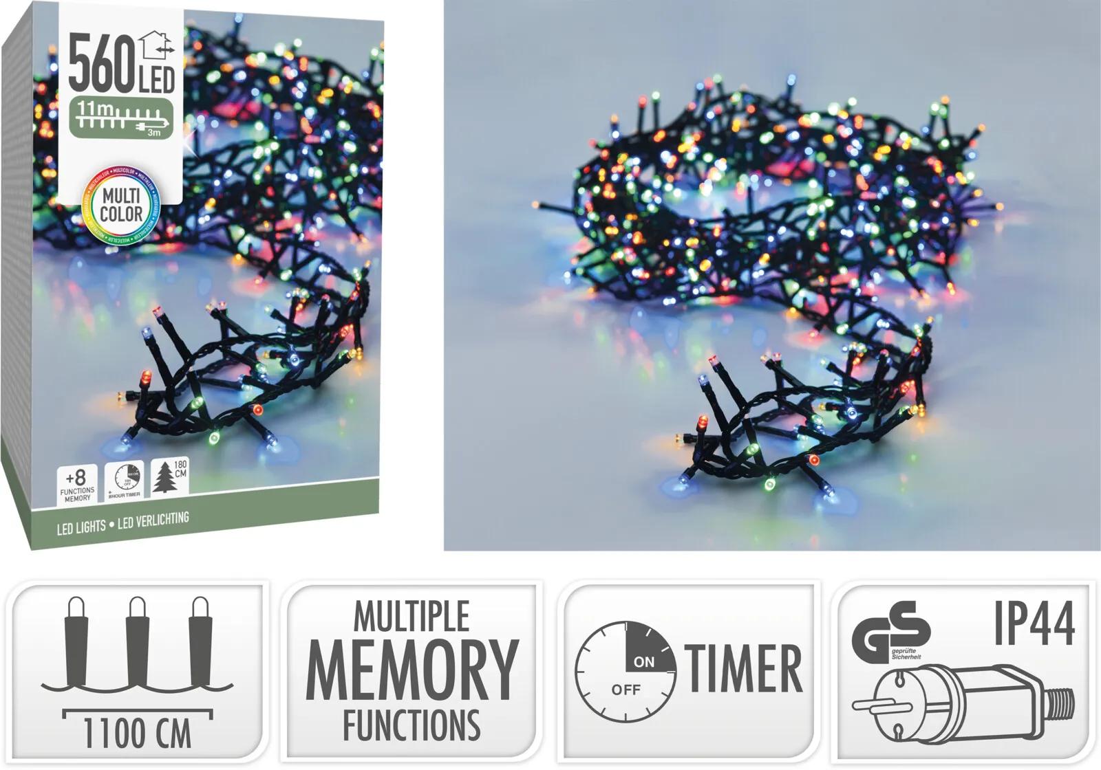 LAMPKI CHOINKOWE SNAKE 560 LED MULTIKOLOR 11m TIMER IP44 NA ZEWNĄTRZ / DO WEWNĄTRZ