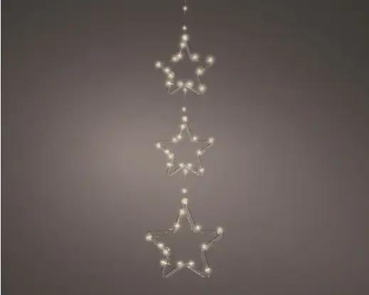 Wisząca Dekoracja Okienna 3 Gwiazdy LED 48 LED – Ciepła Biel / Na Baterie z Timerem