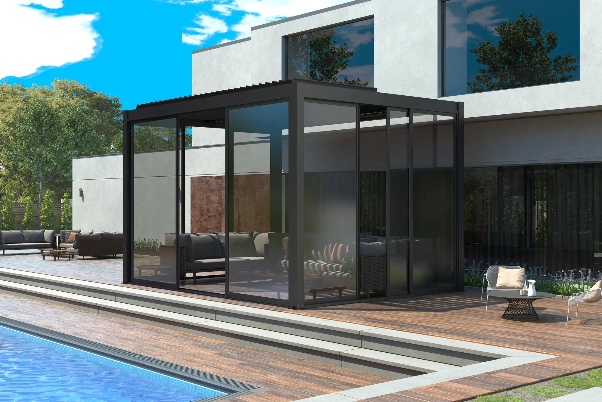Drzwi przesuwne szklane 3M do pergoli Luxe antracytowe - zdjęcie 27