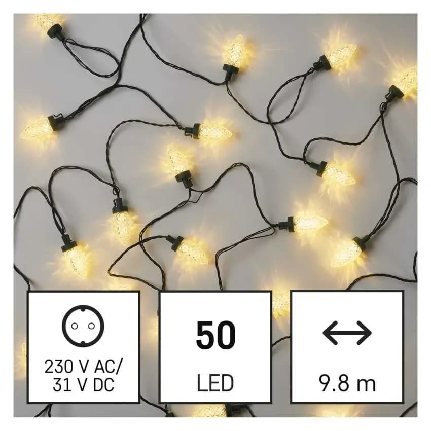 EMOS Łańcuch Świetlny LED Tradycyjne Szyszki RETRO 50 LED 9,8m (Ciepła Biel)