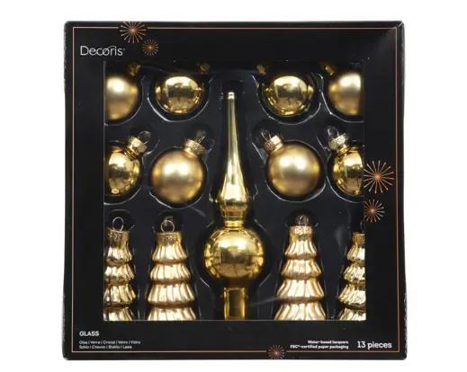 Zestaw Bombek Szklanych z Czubkiem Decoris – Komplet 13 szt. Ø 3 cm (Złoty Mix)