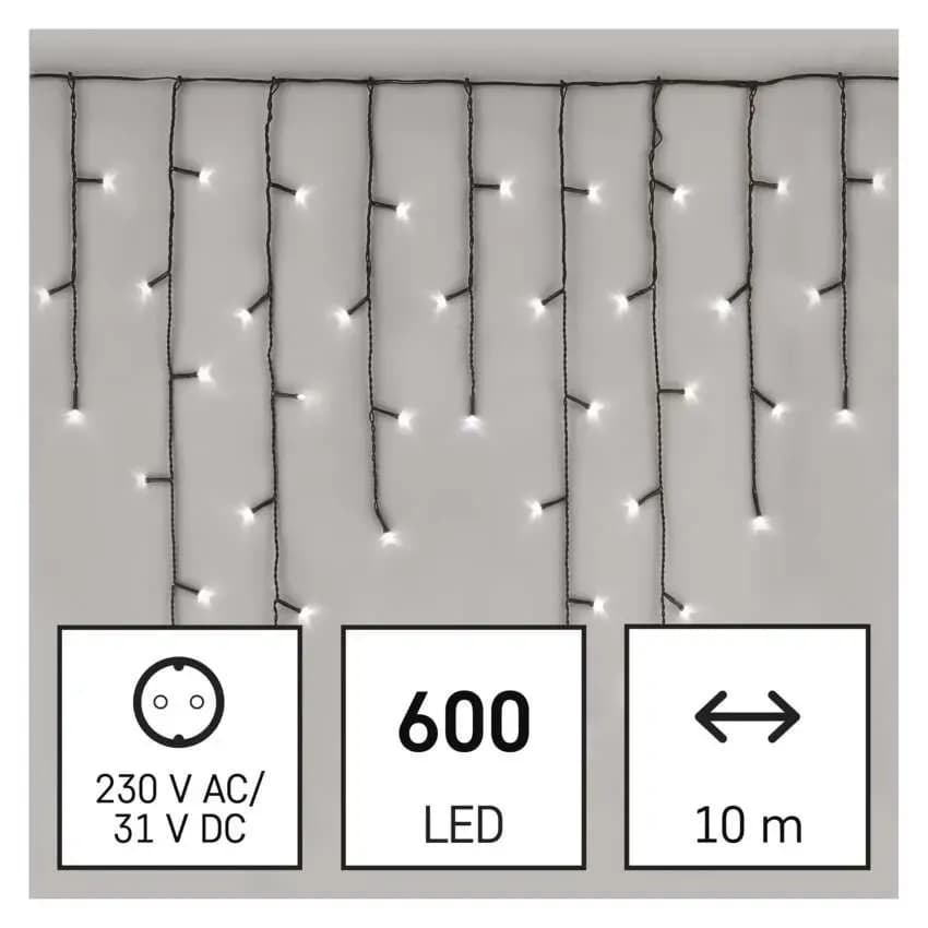 EMOS Oświetlenie Świąteczne Sople Kurtyna 600 LED 10m (Zimna Biel) – 8 Funkcji